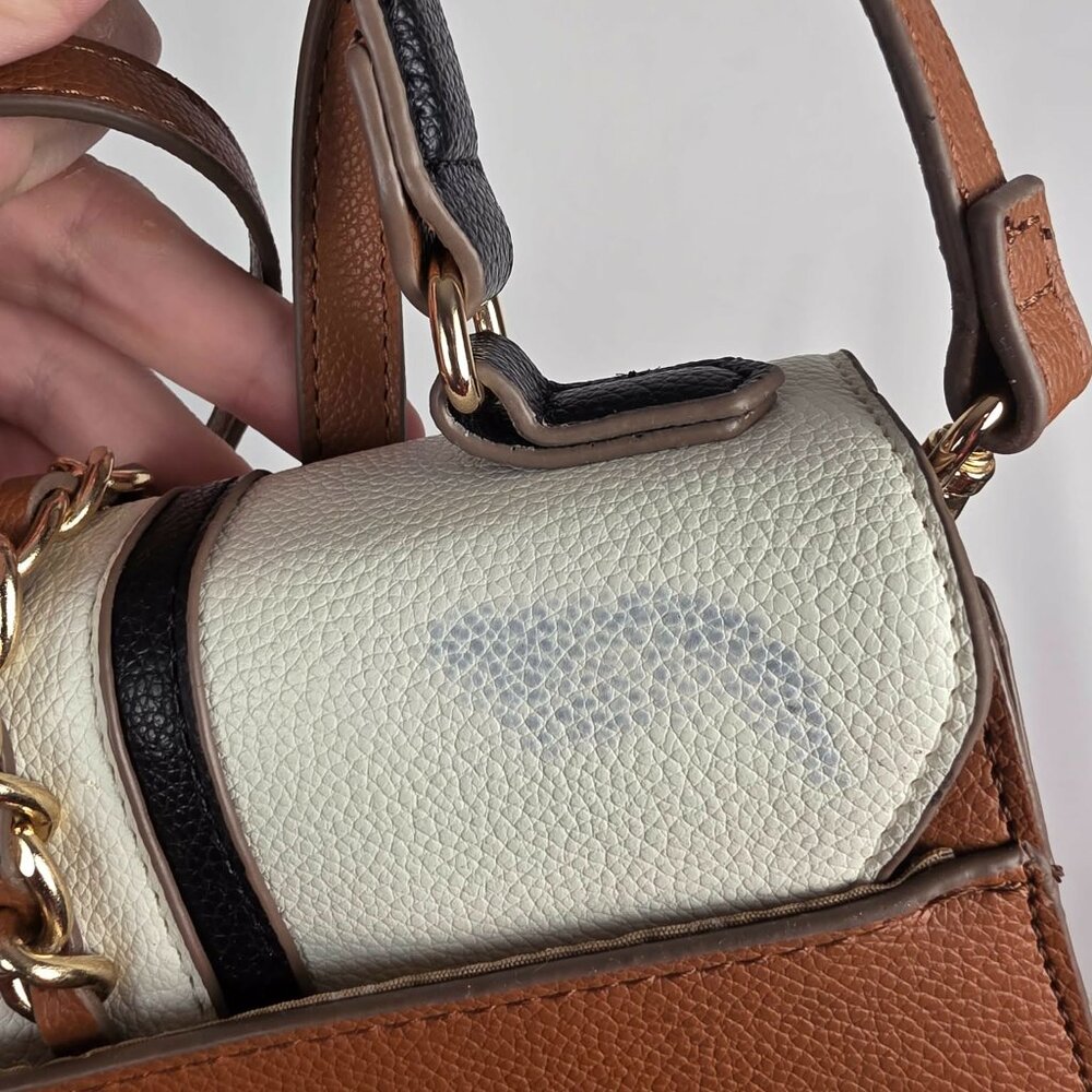 Anne Klein White & Brown Woven Crossbody w/ Detachable Wallet Pouch! - Picture 5 of 14